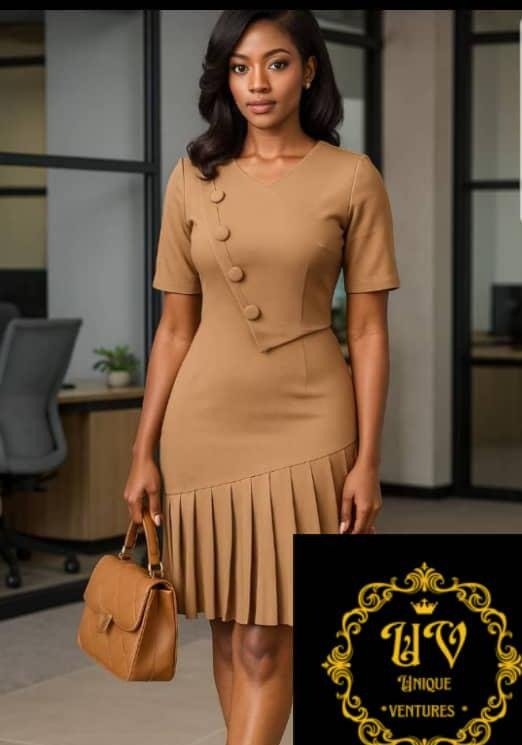 Unique Ventures Brown Pleated Dress